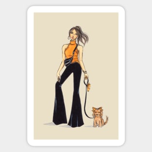 Stylish Girl with Her Cute Dog Sticker